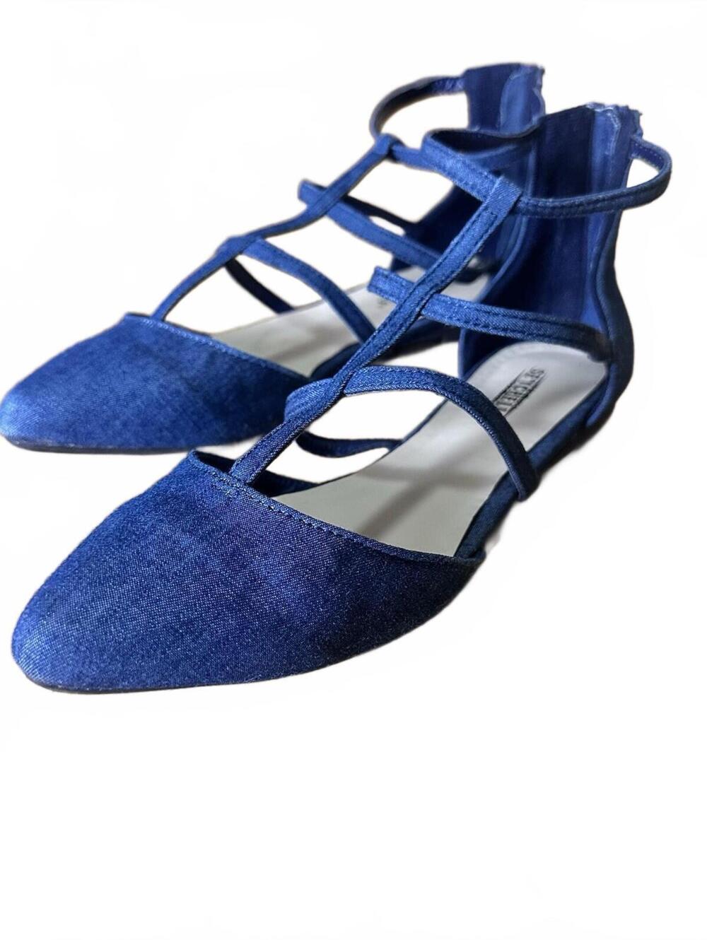 Seychelles Denim Gladiator Flats Indie Sleaze Y2K Strappy Pointed Toe Size 7